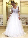 Ball Gown V-neck Tulle Sweep Train Wedding Dresses With Appliques Lace #Milly00022993