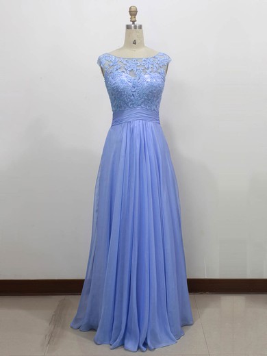 A-line Scoop Neck Chiffon Tulle Floor-length with Appliques Lace Bridesmaid Dresses #Milly01013434