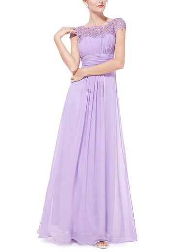 A-line Scoop Neck Lace Chiffon Floor-length with Pleats Bridesmaid Dresses #Milly01013436