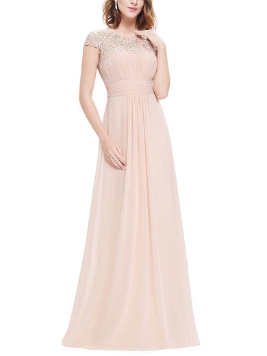 A-line Scoop Neck Lace Chiffon Floor-length with Pleats Bridesmaid Dresses #Milly01013437