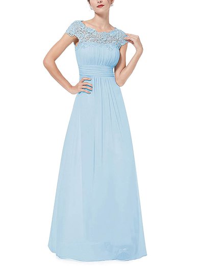 A-line Scoop Neck Lace Chiffon Floor-length with Pleats Bridesmaid Dresses #Milly01013438