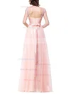 A-line Scoop Neck Lace Tulle Floor-length with Sashes / Ribbons Bridesmaid Dresses #Milly01013439