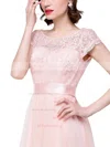 A-line Scoop Neck Lace Tulle Floor-length with Sashes / Ribbons Bridesmaid Dresses #Milly01013439