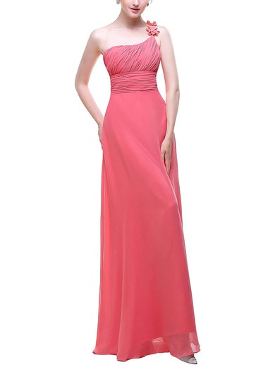 A-line One Shoulder Chiffon Floor-length with Flower(s) Bridesmaid Dresses #Milly01013443