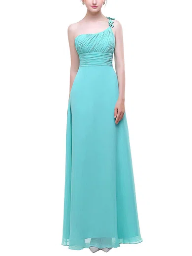 A-line One Shoulder Chiffon Floor-length with Flower(s) Bridesmaid Dresses #Milly01013444