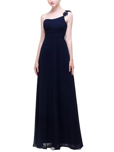 A-line One Shoulder Chiffon Floor-length with Flower(s) Bridesmaid Dresses #Milly01013445