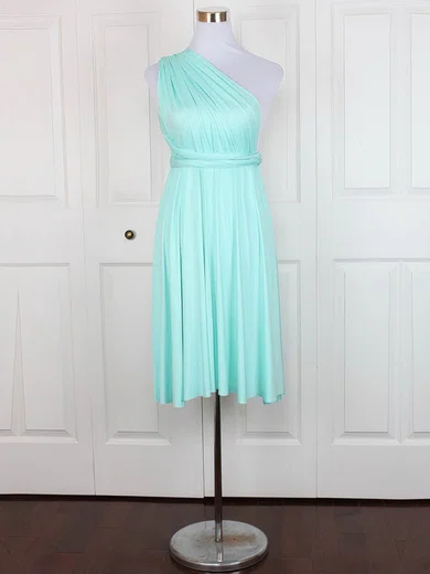 A-line One Shoulder Jersey Short/Mini with Ruffles Bridesmaid Dresses #Milly01013128