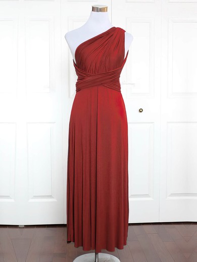 A-line One Shoulder Jersey Ankle-length with Ruffles Bridesmaid Dresses #Milly01013131