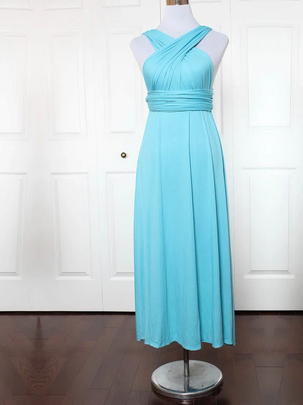 A-line V-neck Jersey Ankle-length with Ruffles Bridesmaid Dresses #Milly01013136