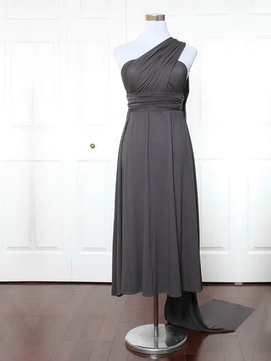 Empire One Shoulder Jersey Ankle-length with Ruffles Bridesmaid Dresses #Milly01013139