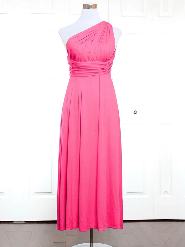 A-line One Shoulder Jersey Ankle-length with Ruffles Bridesmaid Dresses #Milly01013144