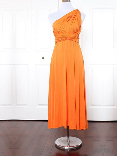 A-line One Shoulder Jersey Ankle-length with Ruffles Bridesmaid Dresses #Milly01013145