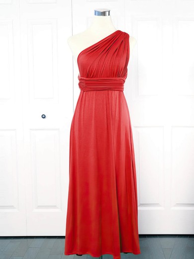 Empire One Shoulder Jersey Ankle-length with Ruffles Bridesmaid Dresses #Milly01013151