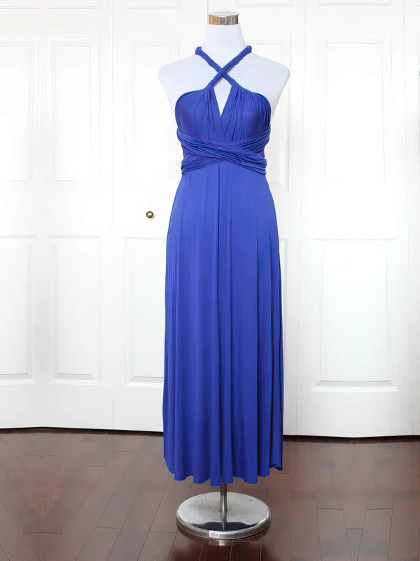 A-line V-neck Jersey Ankle-length with Ruffles Bridesmaid Dresses ...