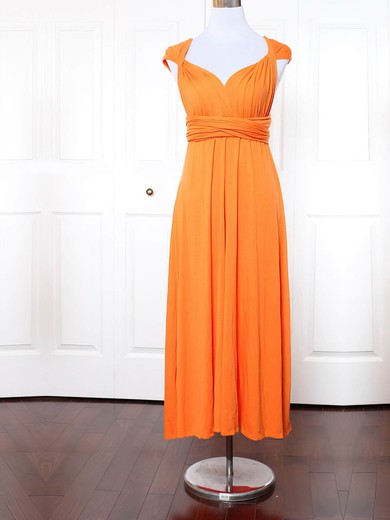 Empire V-neck Jersey Ankle-length with Ruffles Bridesmaid Dresses #Milly01013154