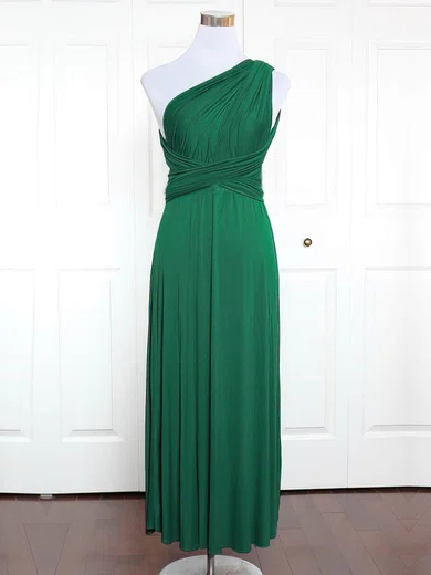 A-line One Shoulder Jersey Ankle-length with Ruffles Bridesmaid Dresses #Milly01013162