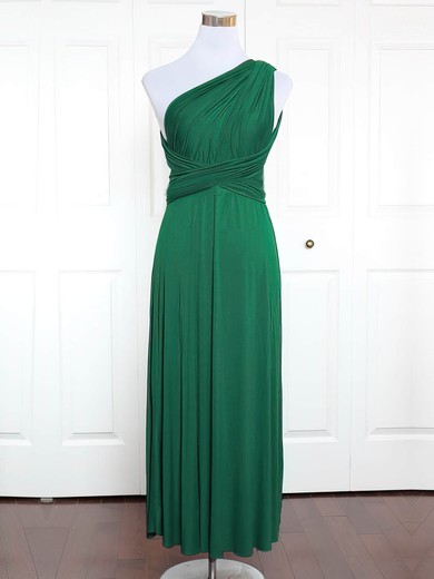 A-line One Shoulder Jersey Ankle-length with Ruffles Bridesmaid Dresses #Milly01013162