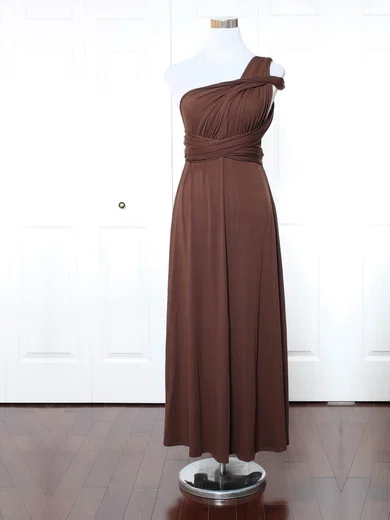A-line One Shoulder Jersey Ankle-length with Ruffles Bridesmaid Dresses #Milly01013165