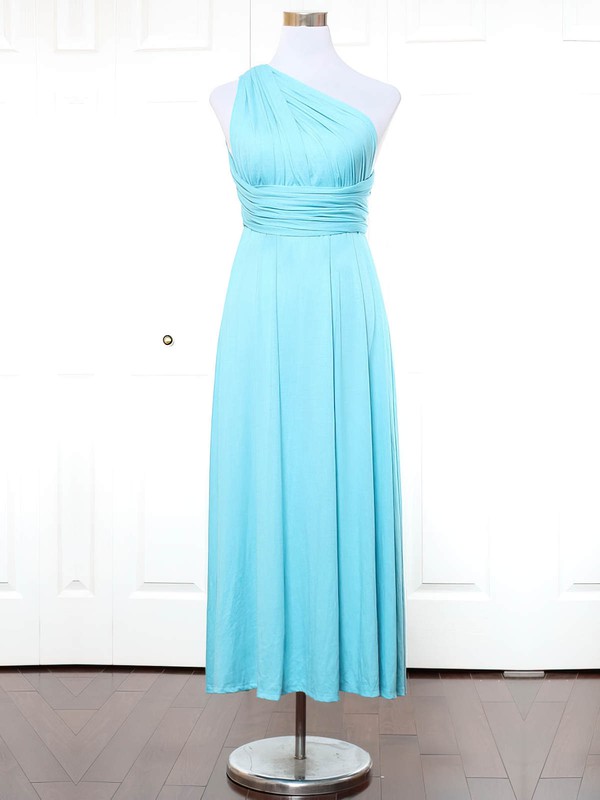 A-line One Shoulder Jersey Ankle-length with Ruffles Bridesmaid Dresses ...