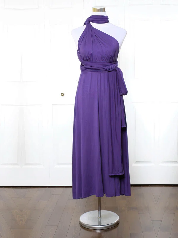 A-line High Neck Jersey Ankle-length with Ruffles Bridesmaid Dresses #Milly01013170