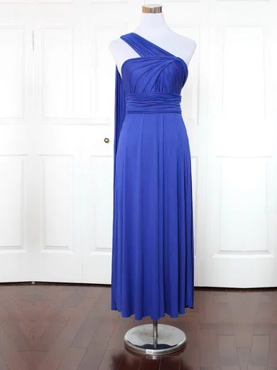 A-line One Shoulder Jersey Ankle-length with Ruffles Bridesmaid Dresses #Milly01013171