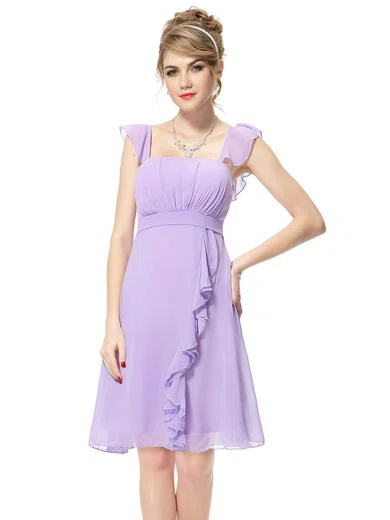 Empire Square Neckline Chiffon Short/Mini with Ruffles Bridesmaid Dresses #Milly01013392