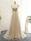 Empire V-neck Tulle Sweep Train with Appliques Lace Bridesmaid Dresses #Milly01013397