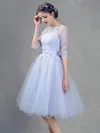 Princess Scoop Neck Lace Tulle Knee-length with Sashes / Ribbons Bridesmaid Dresses #Milly01013409