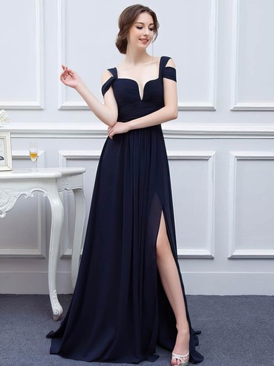 A-line V-neck Chiffon Sweep Train with Split Front Bridesmaid Dresses #Milly01013426