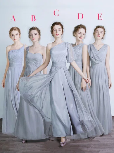 A-line One Shoulder Chiffon Silk-like Satin Floor-length with Split Front Bridesmaid Dresses #Milly01013429