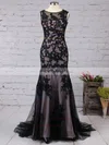 Trumpet/Mermaid Scoop Neck Tulle Sweep Train Appliques Lace Prom Dresses #Milly020104144