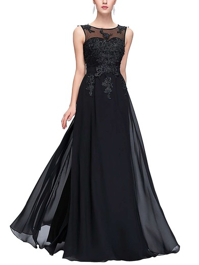 A-line Scoop Neck Chiffon Floor-length Beading Prom Dresses #Milly020104151