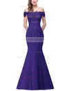 Trumpet/Mermaid Off-the-shoulder Lace Floor-length Beading Prom Dresses #Milly020104153