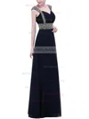 A-line V-neck Chiffon Floor-length Beading Prom Dresses #Milly020104155