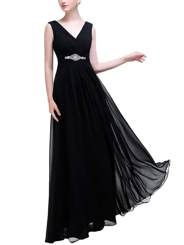 A-line V-neck Chiffon Floor-length Ruffles Prom Dresses #Milly020104156