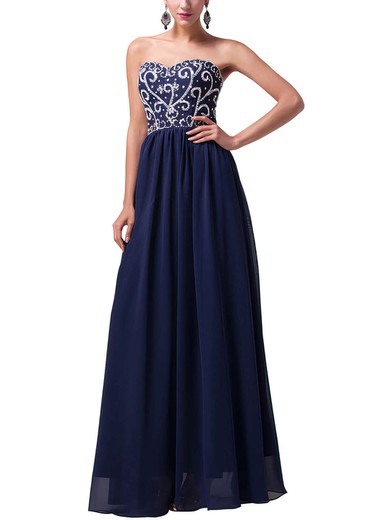 A-line Sweetheart Chiffon Floor-length Beading Prom Dresses #Milly020104157