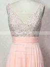A-line V-neck Chiffon Floor-length Beading Prom Dresses #Milly020104195