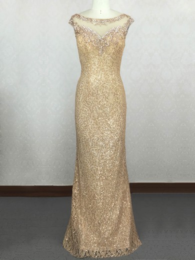 Sheath/Column Scoop Neck Sequined Floor-length Beading Prom Dresses #Milly020104201