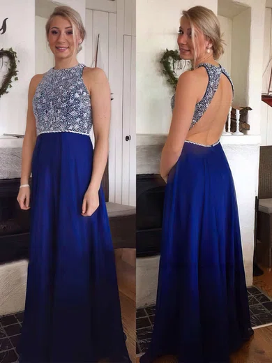 A-line Scoop Neck Chiffon Floor-length Sequins Prom Dresses #Milly020104217