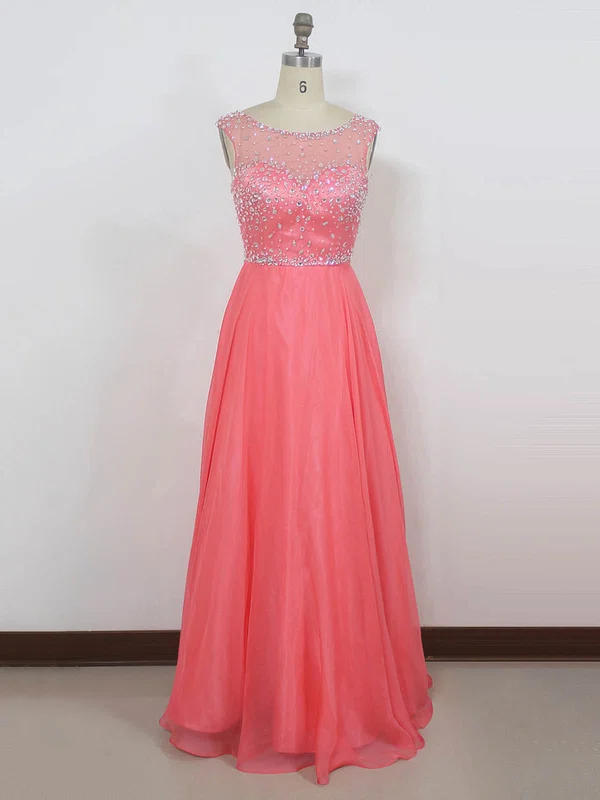 A-line Scoop Neck Chiffon Floor-length Beading Prom Dresses #Milly020104262
