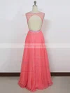 A-line Scoop Neck Chiffon Floor-length Beading Prom Dresses #Milly020104262