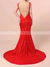 Trumpet/Mermaid V-neck Silk-like Satin Sweep Train Split Front Prom Dresses #Milly020104348