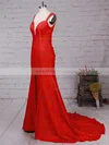 Trumpet/Mermaid V-neck Silk-like Satin Sweep Train Split Front Prom Dresses #Milly020104348