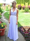 A-line V-neck Chiffon Floor-length Beading Prom Dresses #Milly020104383