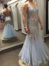 Trumpet/Mermaid V-neck Tulle Floor-length Crystal Detailing Prom Dresses #Milly020104391