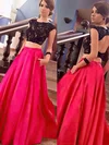 Ball Gown Scoop Neck Satin Sweep Train Beading Prom Dresses #Milly020104397