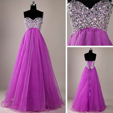 Princess Sweetheart Organza Floor-length Crystal Detailing Prom Dresses #Milly020104403