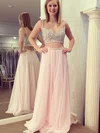 A-line V-neck Chiffon Floor-length Beading Prom Dresses #Milly020104413