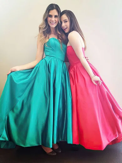 A-line Strapless Satin Ankle-length Prom Dresses #Milly020104436