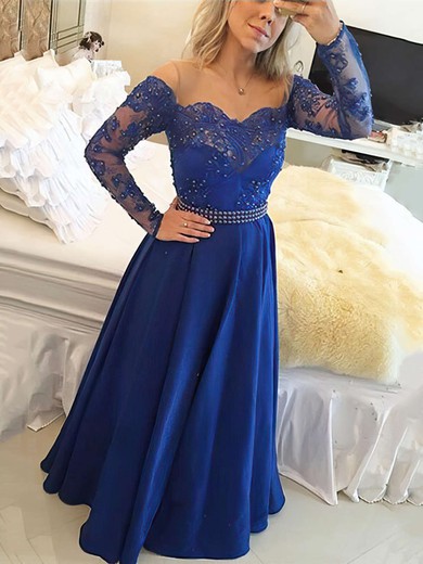 A-line Scoop Neck Chiffon Floor-length Beading Prom Dresses #Milly020104440